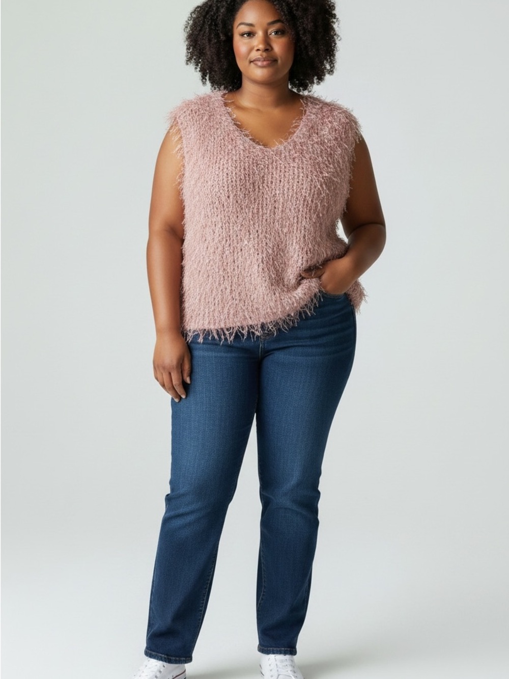 CELESTE & FANNY Cozy Shimmer Women's Sleeveless Sweater Tank Blush Pink size 3X